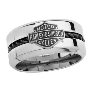 Harley-Davidson Men’s Black Stainless Steel Wire Bar & Shield Ring